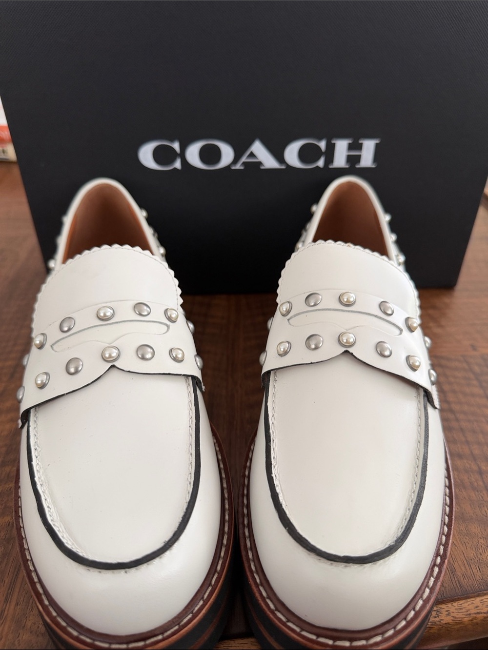 COACH --  Sand Dollar color Studded Leather Loafers NEW
